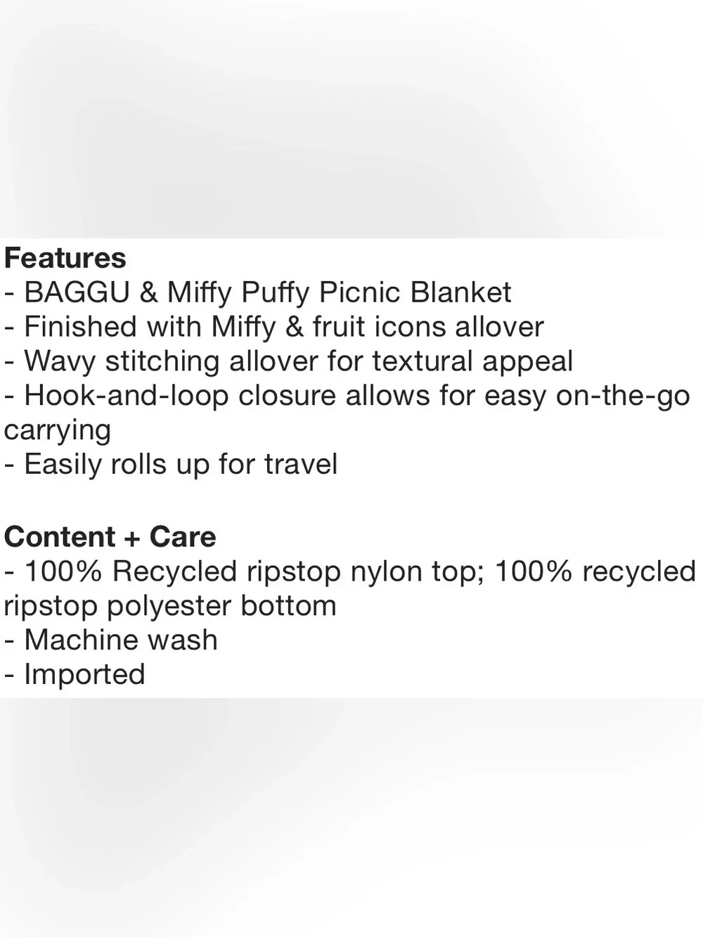 BAGGU Miffy Puffy Picnic Blanket with Fruit & Miffy Icons - Light Blue & White